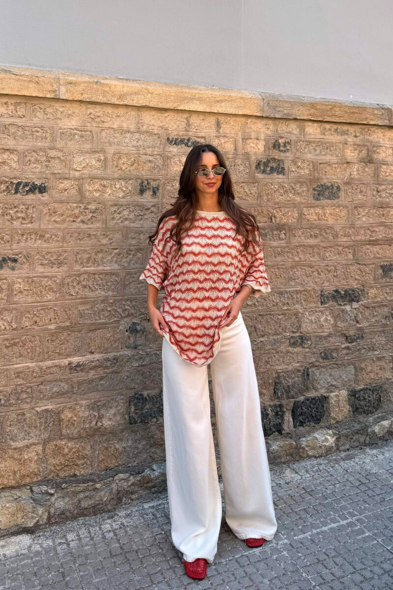 ROUND NECK KNITTED WOMEN T-SHIRT BEIGE/BEZHE - 4