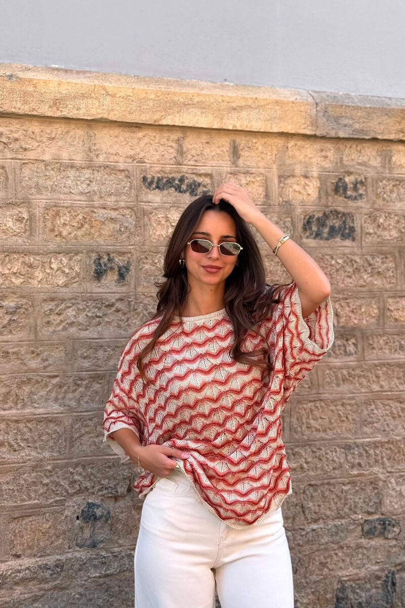 ROUND NECK KNITTED WOMEN T-SHIRT BEIGE/BEZHE - 5