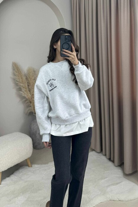 ROUND NECK LA FLUFFY WOMEN SWEATSHIRT LIGHT GREY/GZ - 1