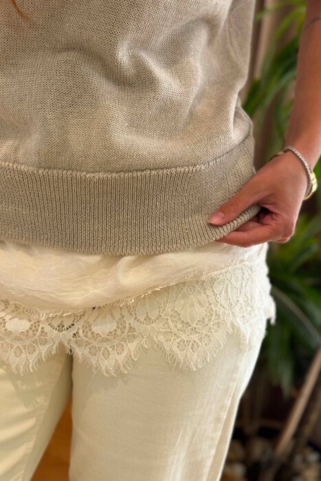 ROUND NECK LACE DETAILS KNITTED WOMEN VEST GREY/GRI - 4