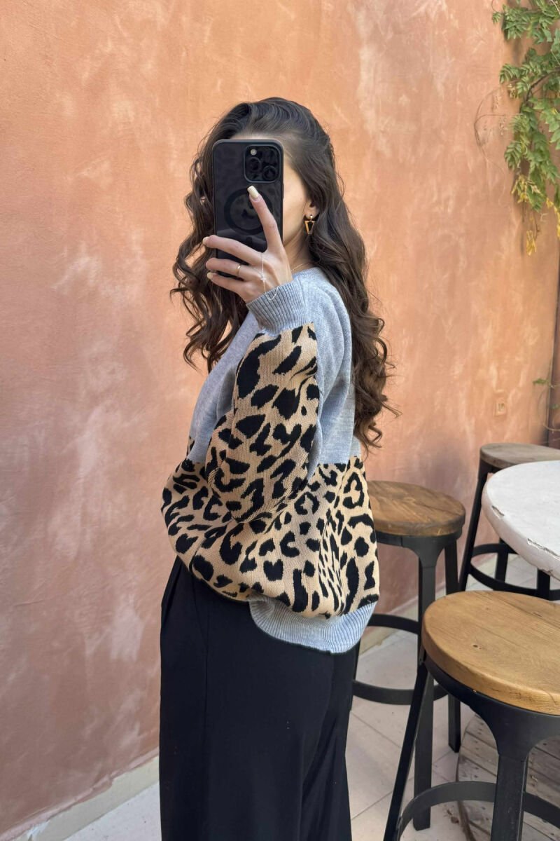 ROUND NECK LEO DESIGN WOMEN SWEATER GREY/GRI - 2