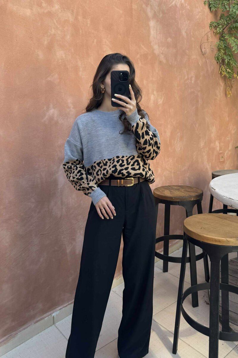 ROUND NECK LEO DESIGN WOMEN SWEATER GREY/GRI - 7