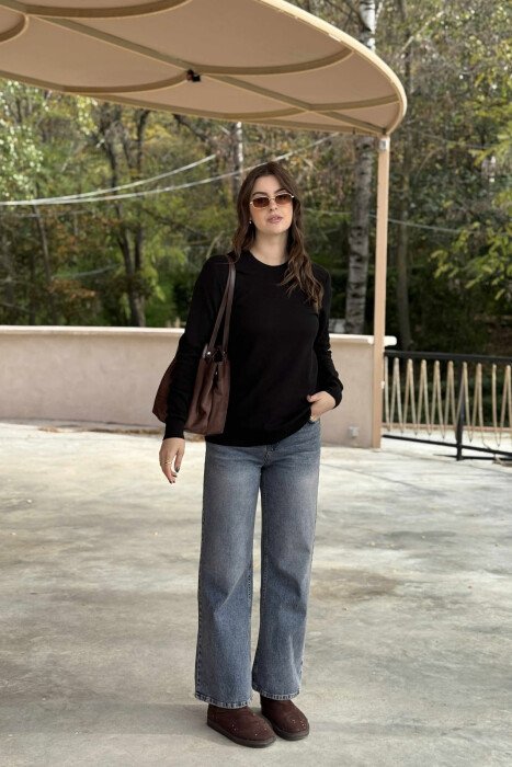 ROUND NECK LIGHT WOMEN SWEATER BLACK/ E ZEZE - KLAUDIO FASHION