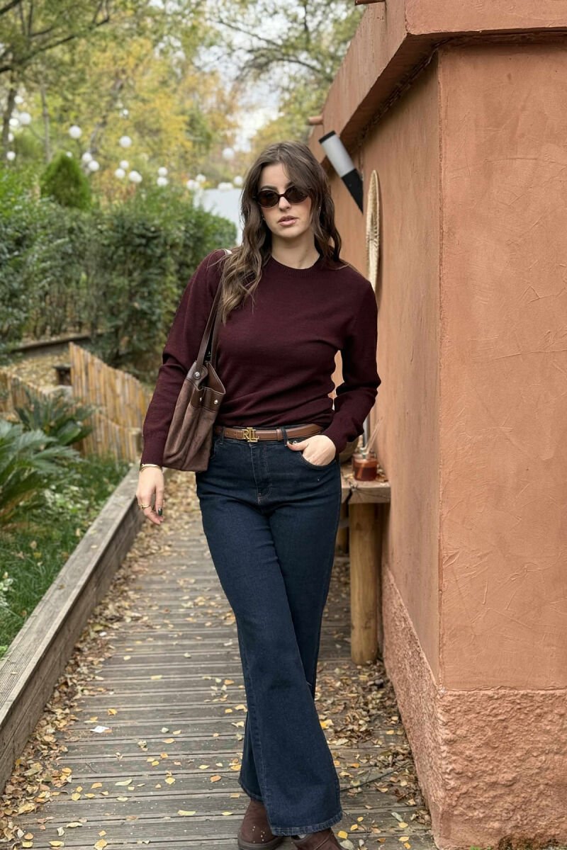 ROUND NECK LIGHT WOMEN SWEATER BURGUNDY/VISHNJE - 1