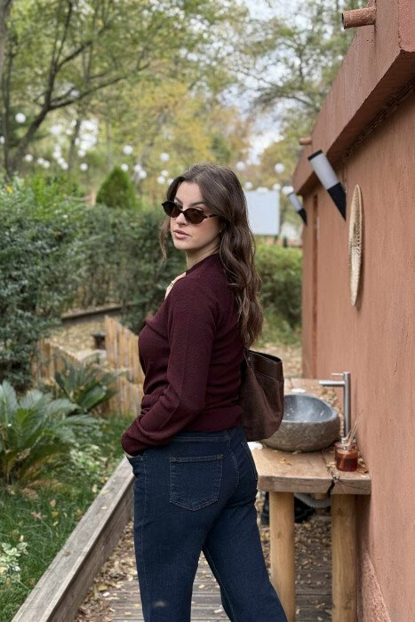 ROUND NECK LIGHT WOMEN SWEATER BURGUNDY/VISHNJE - 3
