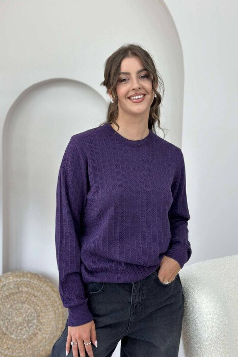 ROUND NECK LIGHT WOMEN SWEATER PURPLE/LEJLA - 1