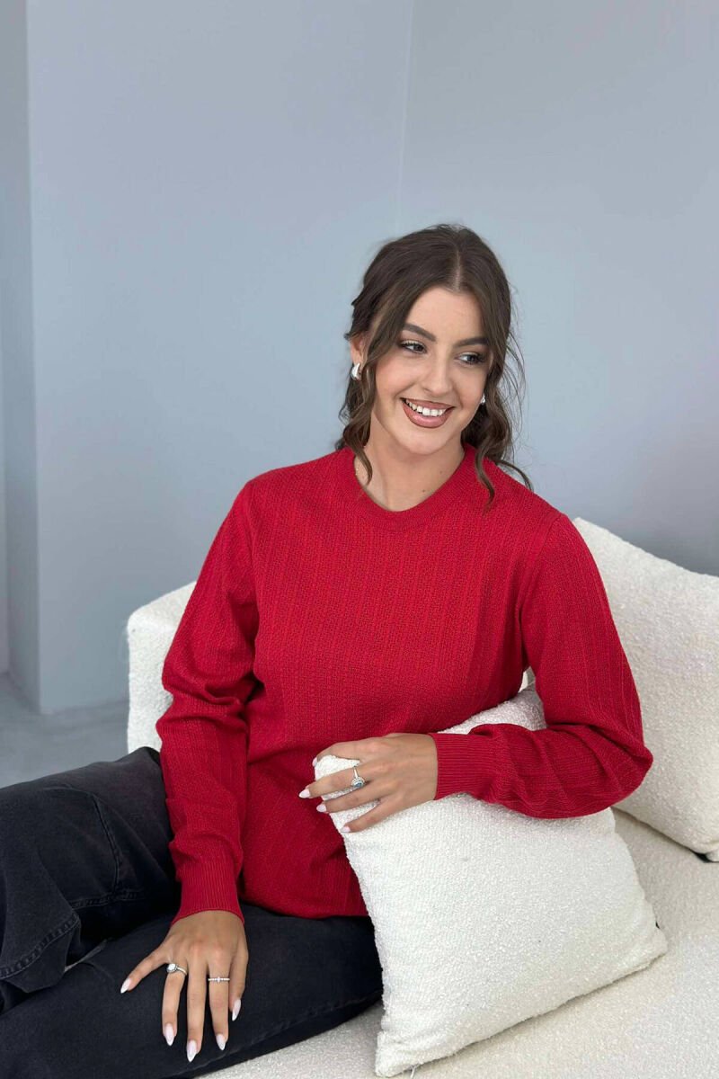 ROUND NECK LIGHT WOMEN SWEATER RED/E KUQE - 4