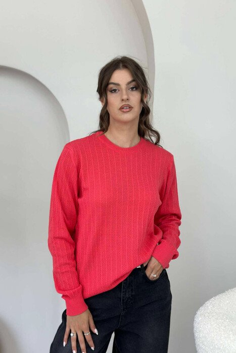 ROUND NECK LIGHT WOMEN SWEATER SALMON/SALMON - 1