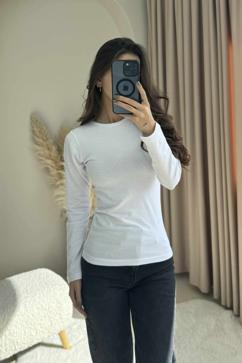 ROUND NECK LONG SLEEVE BLOUSE WOMAN WHITE-E BARDHE - 1