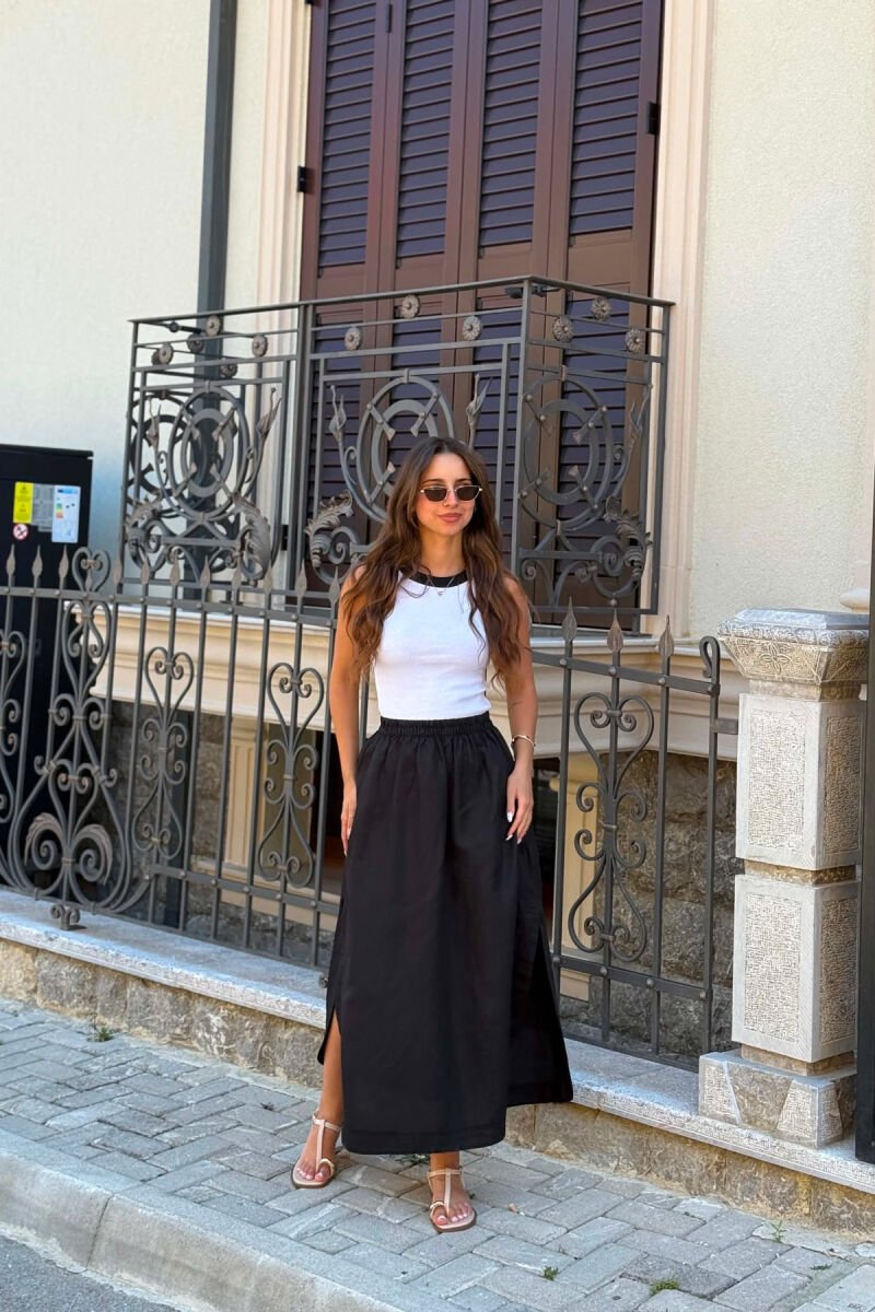 ROUND NECK LONG WOMAN DRESS BLACK-WHITE/ZB - 1