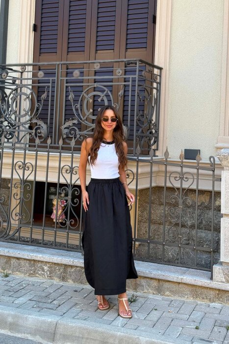 ROUND NECK LONG WOMAN DRESS BLACK-WHITE/ZB - 2