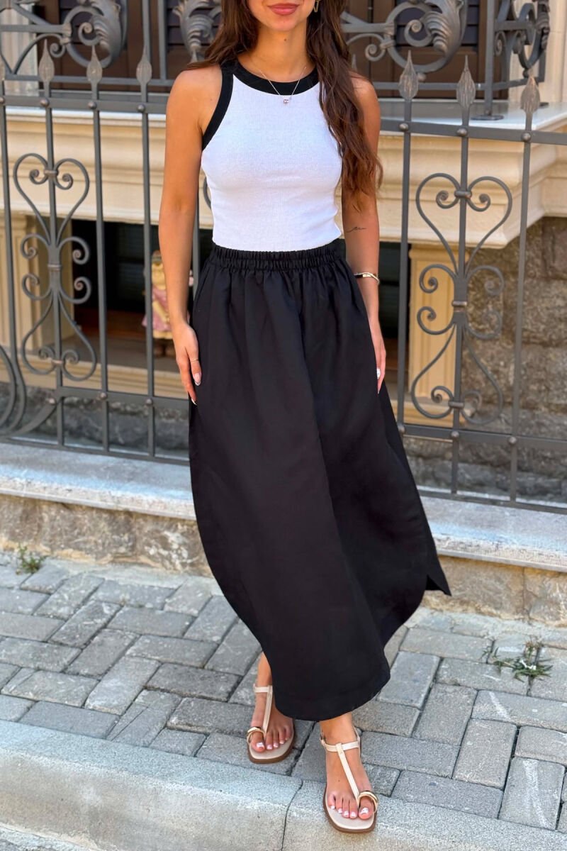 ROUND NECK LONG WOMAN DRESS BLACK-WHITE/ZB - 3