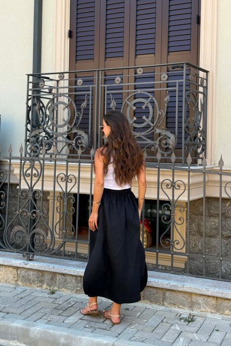 ROUND NECK LONG WOMAN DRESS BLACK-WHITE/ZB - 4