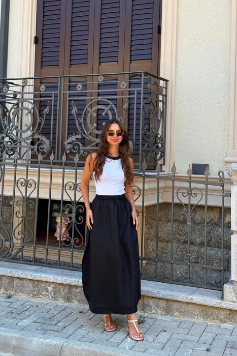 ROUND NECK LONG WOMAN DRESS BLACK-WHITE/ZB - 5