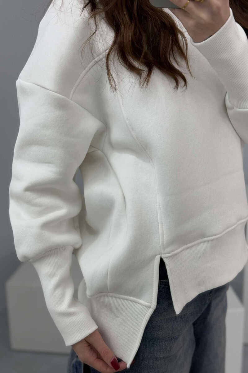 ROUND NECK ONE COLOR FLUFFY WOMEN SWEATSHIRT WHITE-E BARDHE - 3