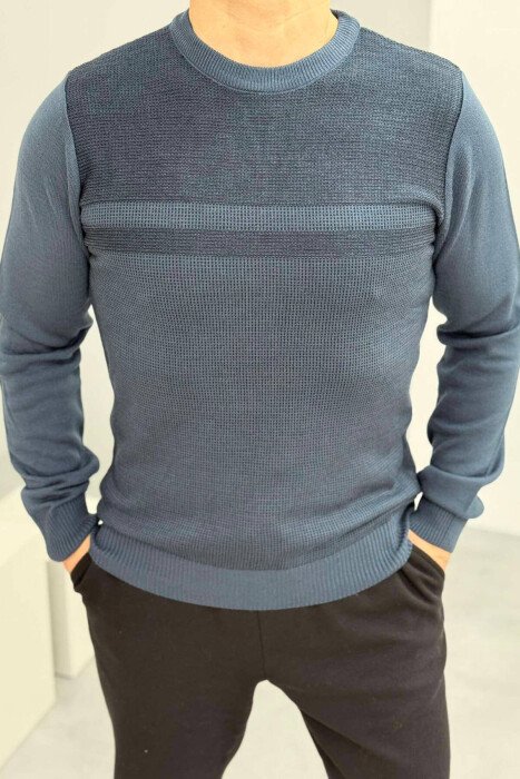 PULOVËR NJË NGJYRËSHE PËR MESHKUJ NË NGJYRËN BLU - KLAUDIO FASHION