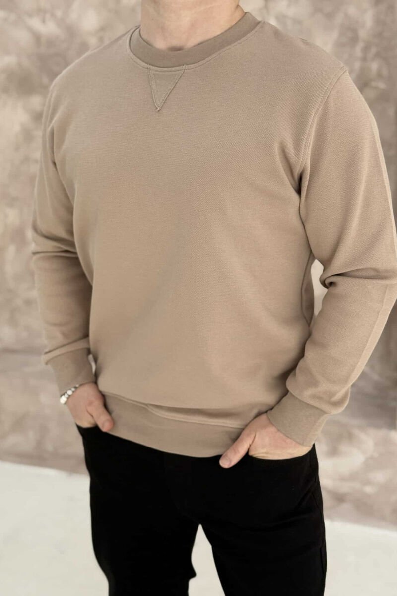 ROUND NECK ONE COLOR MEN SWEATSHIRT BEIGE/BEZHE - 1