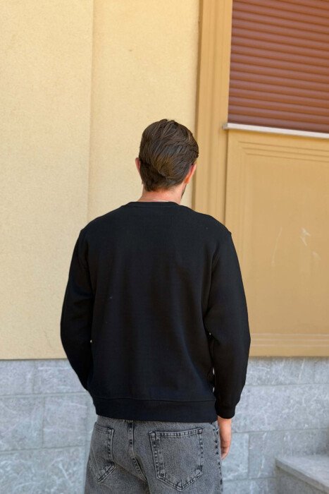 ROUND NECK ONE COLOR MEN SWEATSHIRT BLACK/ E ZEZE - 4