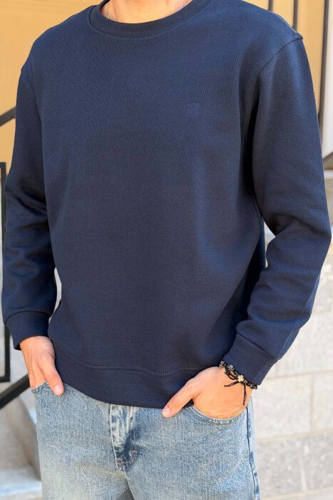 ROUND NECK ONE COLOR MEN SWEATSHIRT BLUE/BLU - 2
