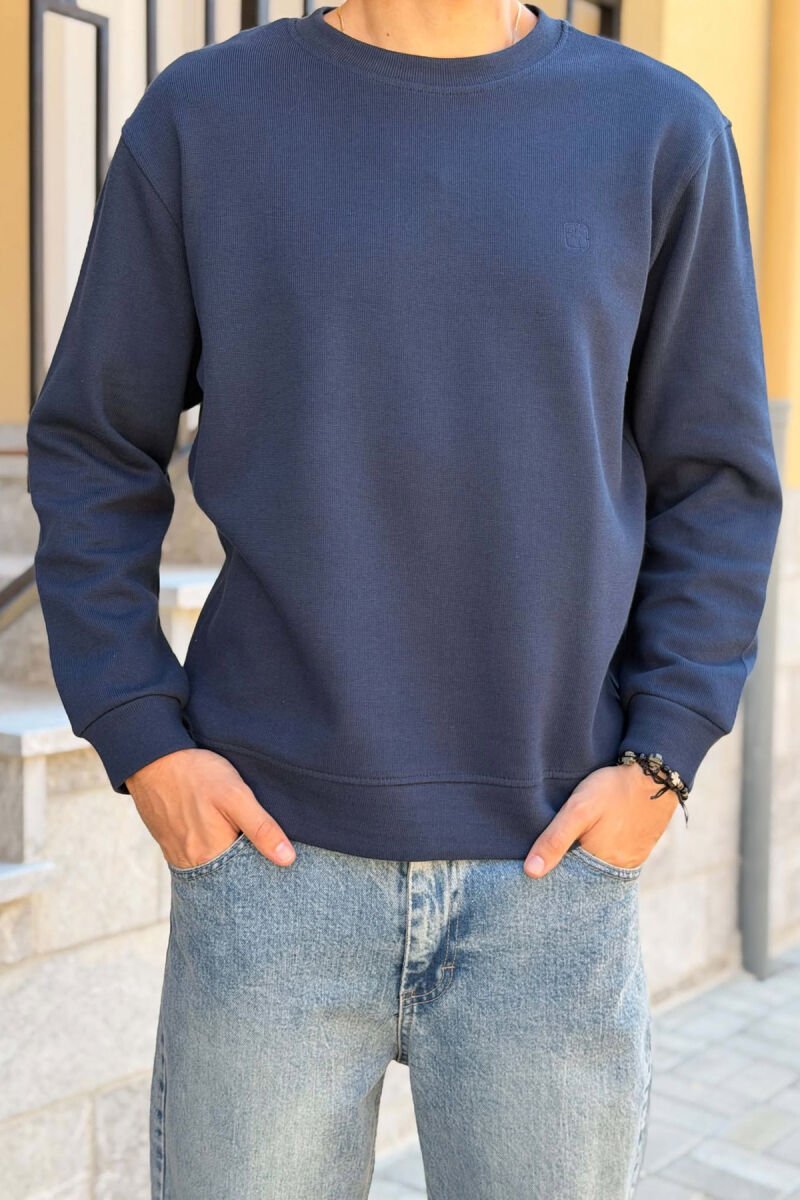 ROUND NECK ONE COLOR MEN SWEATSHIRT BLUE/BLU - 4