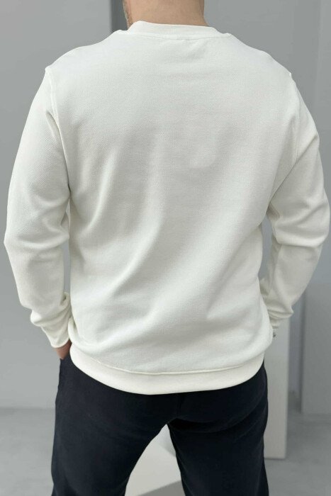 ROUND NECK ONE COLOR MEN SWEATSHIRT CREAM/KREM - 4