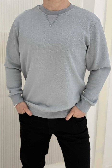 ROUND NECK ONE COLOR MEN SWEATSHIRT LIGHT GREY/GZ - 1