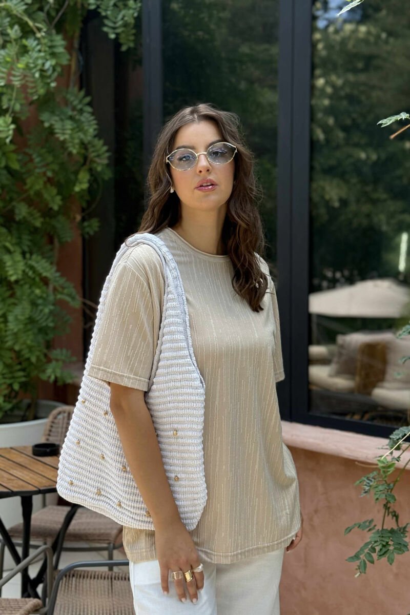 ROUND NECK ONE COLOR WOMEN T-SHIRT BEIGE/BEZHE - 2