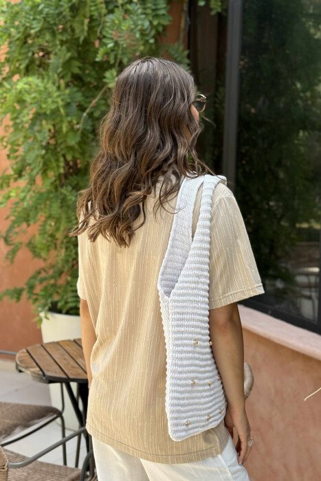 ROUND NECK ONE COLOR WOMEN T-SHIRT BEIGE/BEZHE - 4