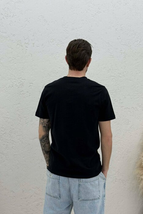 ROUND NECK ONE COLOR MEN T-SHIRT BLACK/ E ZEZE - 4