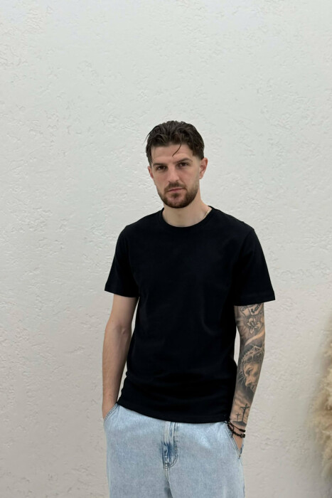 ROUND NECK ONE COLOR MEN T-SHIRT BLACK/ E ZEZE - 