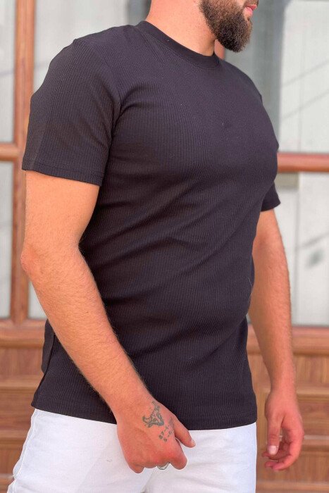 ROUND NECK ONE COLOR MEN T-SHIRT BLACK/ E ZEZE - KLAUDIO FASHION