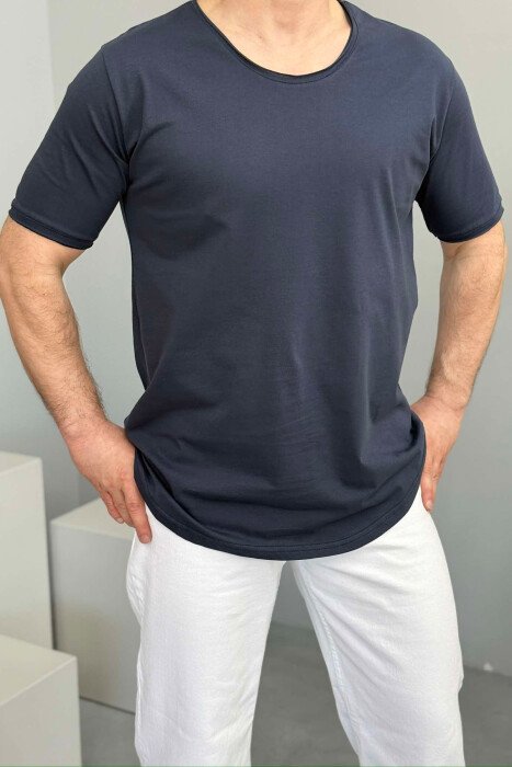 ROUND NECK ONE COLOR MEN T-SHIRT BLUE/BLU - 1