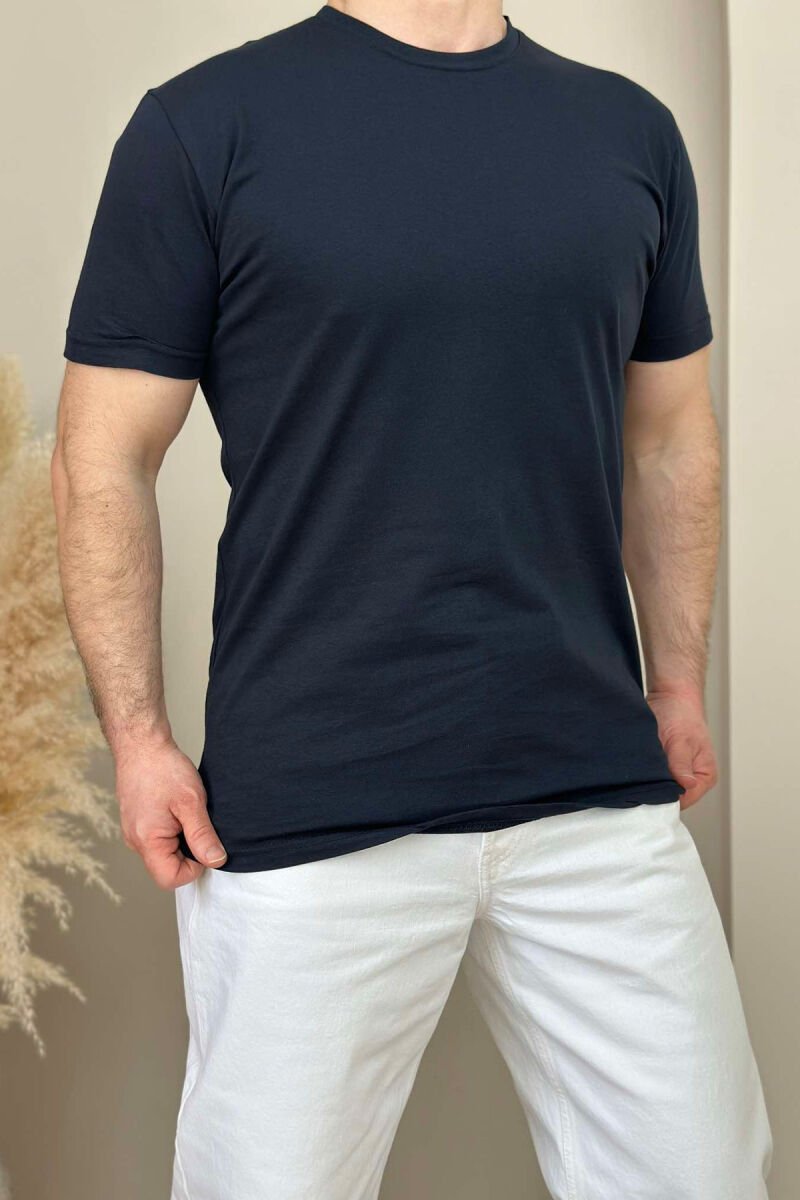 ROUND NECK ONE COLOR MEN T-SHIRT DARK BLUE/BEE - 1