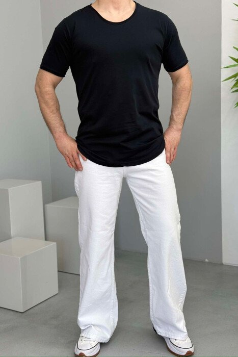 ROUND NECK ONE COLOR MEN T-SHIRT DARK BLUE/BEE - 2
