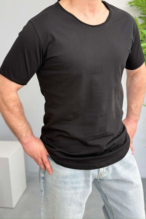 ROUND NECK ONE COLOR MEN T-SHIRT DARK GREY/GEE - 1