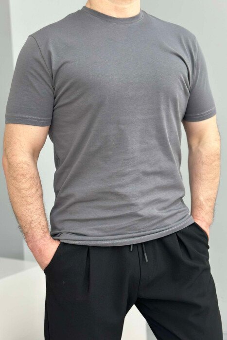 ROUND NECK ONE COLOR MEN T-SHIRT GREY/GRI - 1