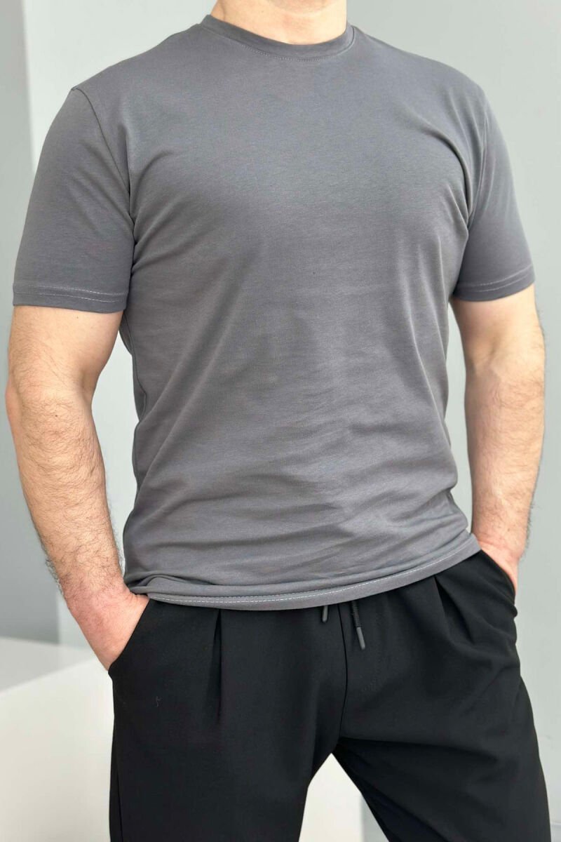 ROUND NECK ONE COLOR MEN T-SHIRT GREY/GRI - 1