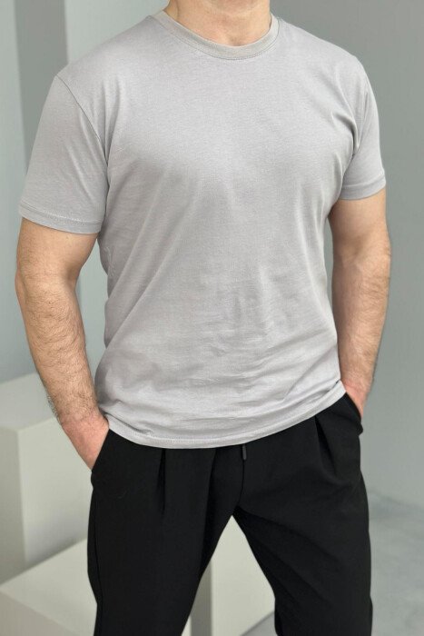 ROUND NECK ONE COLOR MEN T-SHIRT LIGHT GREY/GZ - 1