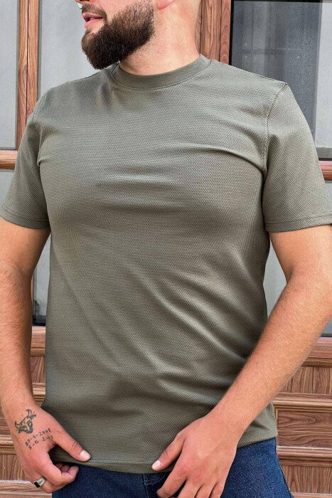 ROUND NECK ONE COLOR MEN T-SHIRT OLIVE/ULLI - KLAUDIO FASHION