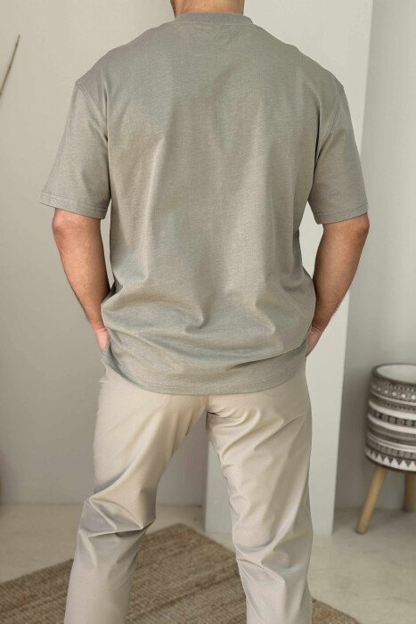 ROUND NECK ONE COLOR MEN T-SHIRT OLIVE/ULLI - 3