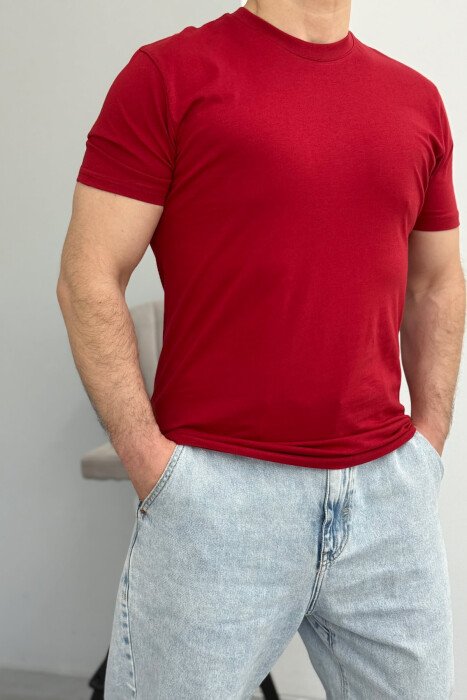 ROUND NECK ONE COLOR MEN T-SHIRT RED/E KUQE - 1