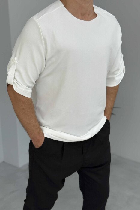 ROUND NECK ONE COLOR MEN T-SHIRT WHITE-E BARDHE 