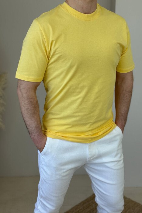ROUND NECK ONE COLOR MEN T-SHIRT YELLOW/E VERDHE - 1
