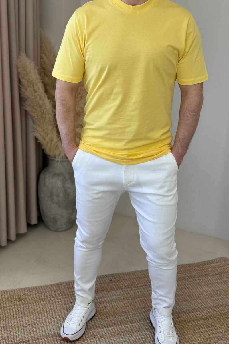 ROUND NECK ONE COLOR MEN T-SHIRT YELLOW/E VERDHE - 2