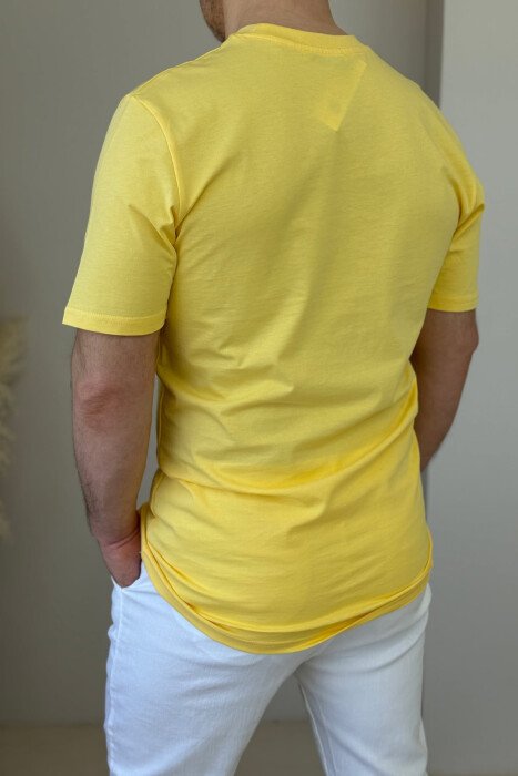 ROUND NECK ONE COLOR MEN T-SHIRT YELLOW/E VERDHE - 4