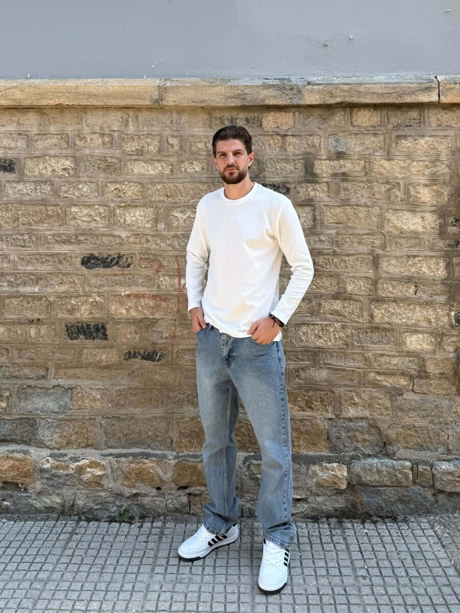 ROUND NECK ONE COLOR SIMPLE MEN SWEATSHIRT WHITE-E BARDHE - 1