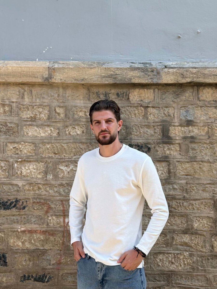 ROUND NECK ONE COLOR SIMPLE MEN SWEATSHIRT WHITE-E BARDHE - 3