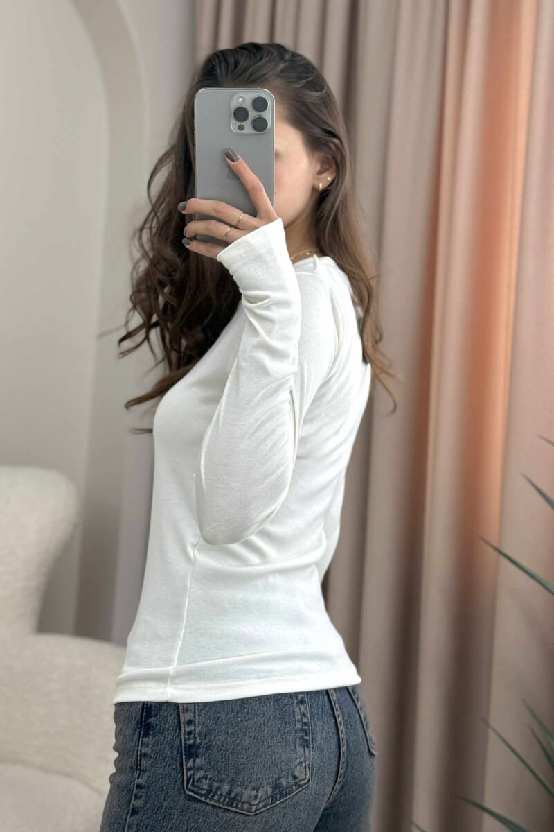 ROUND NECK ONE COLOR SIMPLE WOMEN SWEATSHIRT CREAM/KREM - 2