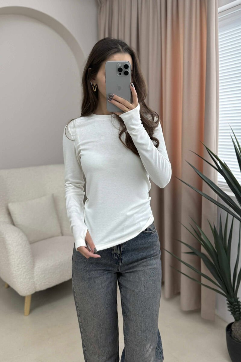 ROUND NECK ONE COLOR SIMPLE WOMEN SWEATSHIRT CREAM/KREM - 4