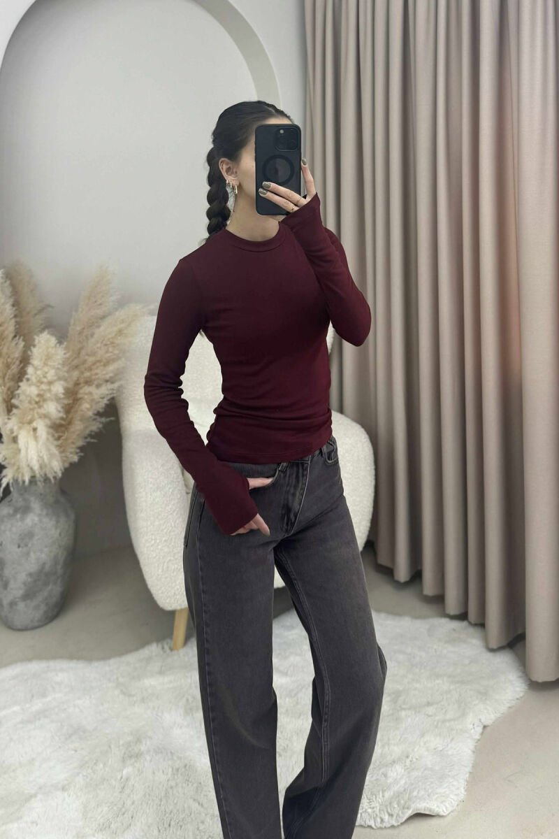 ROUND NECK ONE COLOR SIMPLE WOMEN SWEATSHIRT DARK BURGUNDY/VISHNJE E ERRET - 1